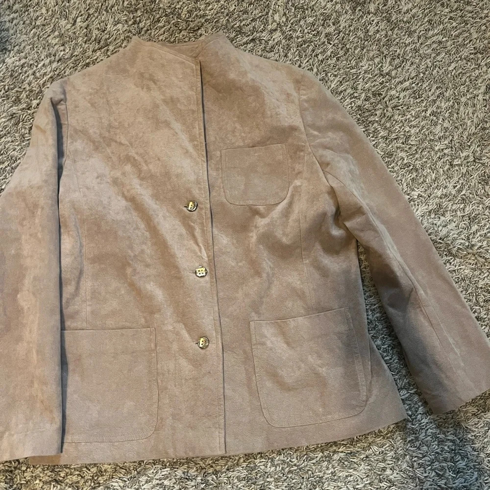 Women's Abe Schrader suede leather button Jacket taupe made in the US one size